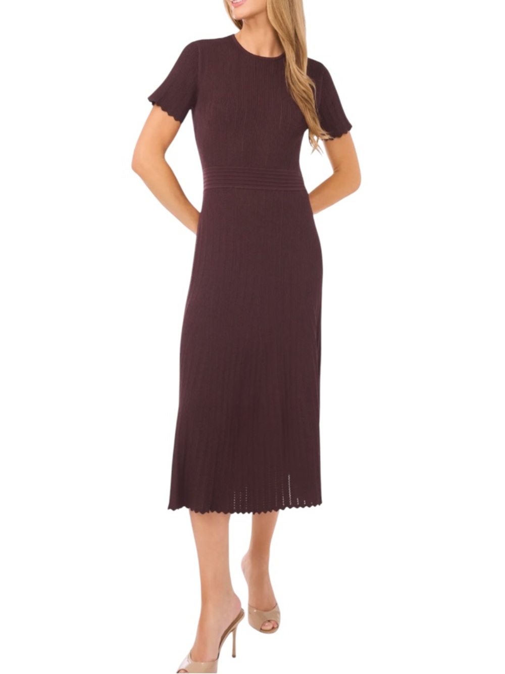 Ted Baker London Pointelle Short Sleeve Knit Midi Dress in Dark Chocolate S NWT